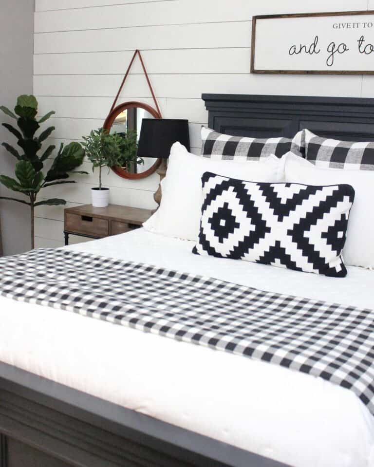 Farmhouse Bedroom With Black and White Décor