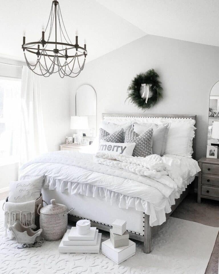 Farmhouse Bedroom With White and Gray Palette