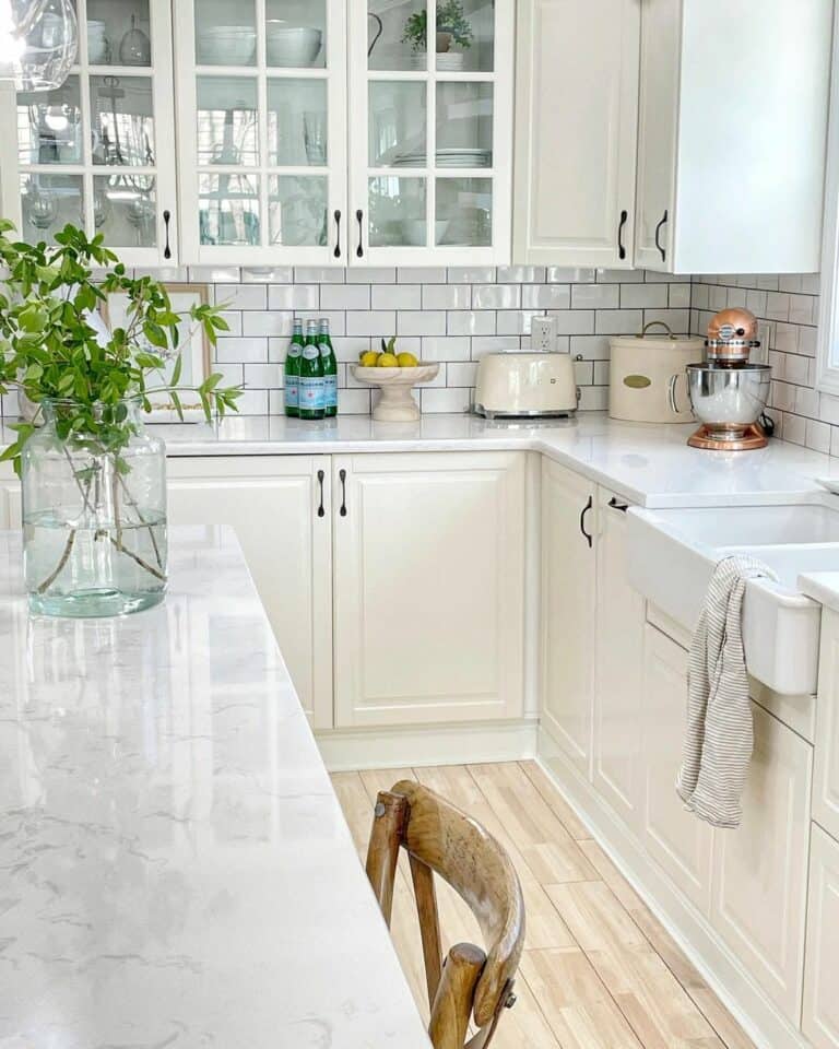 Farmhouse Cream Kitchen Cabinets With Ashwood Floor