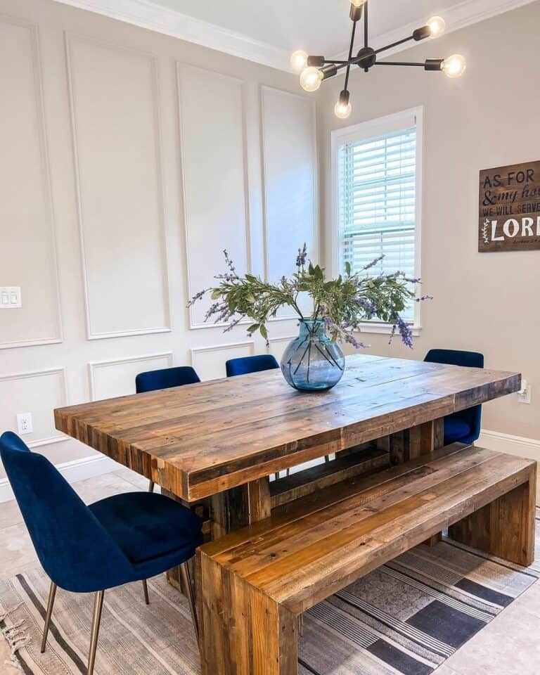 Farmhouse Dining Room With a Paneled Wall