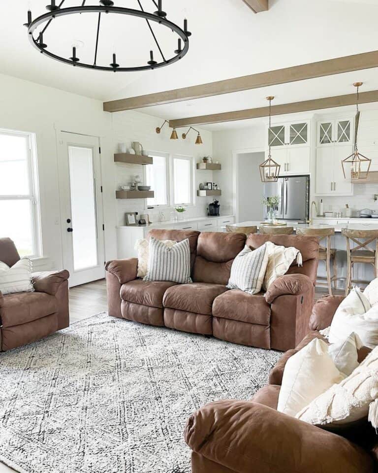 Farmhouse Living Room Ceiling Ideas With Exposed Wood Beams