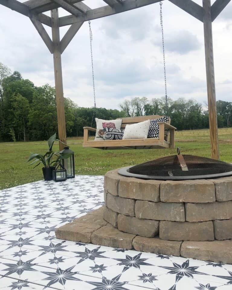 Farmhouse Pergola With Brick Firepit