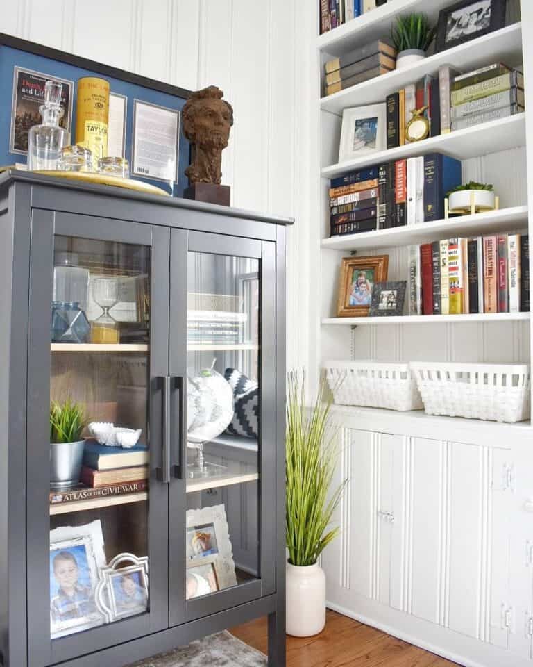 Farmhouse White and Gray Bookcase Pairings