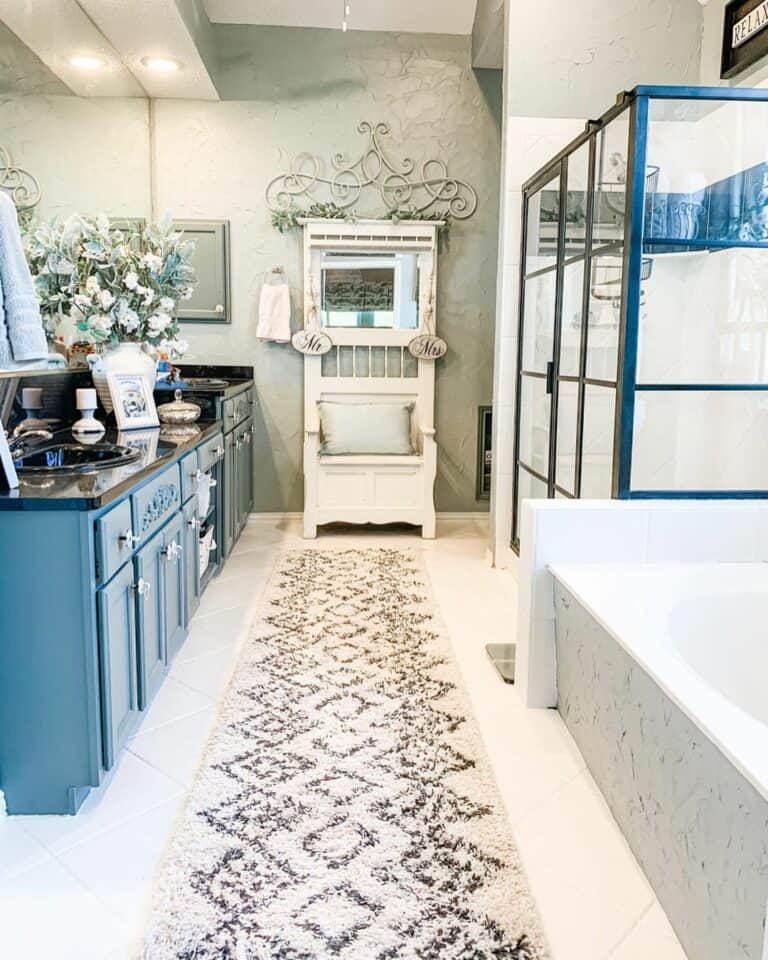 Farmhouse-inspired Bathroom With Striking Blue Vanity