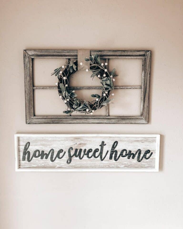 Farmhouse-inspired Wooden-framed Window on Living Room Wall