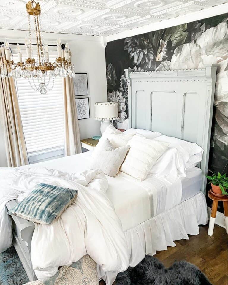 Floral Accent Wall Behind Headboard