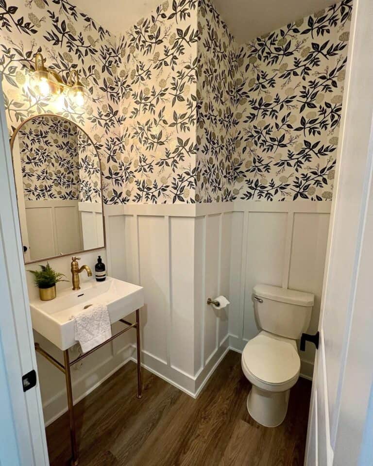 Floral Wallpaper Above White Board and Batten Soul & Lane