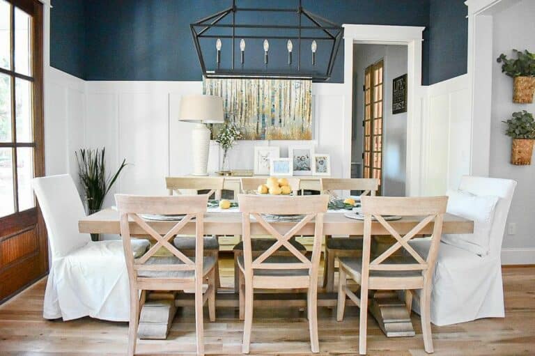 Formal Dining Room With Elegant Light Wood Chairs