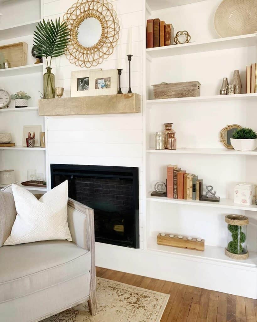 Full Wall Bookshelf Surrounding a Fireplace
