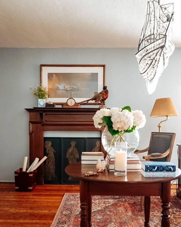 Glass Chandelier With Light Blue Walls