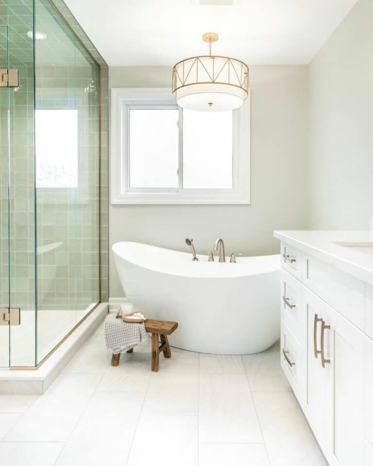 Gorgeous White-themed Bathroom With Free-standing Tub