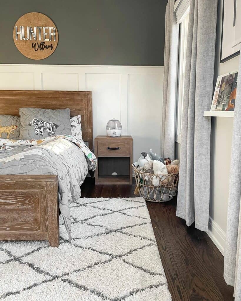 Gray Accent Wall With Board and Batten Wainscoting