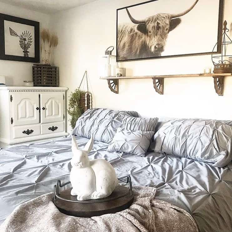 Gray Bed With White Rabbit Decoration