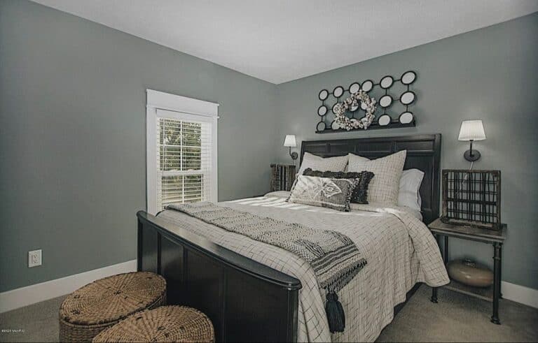 Gray Bedroom Showcases White Trim