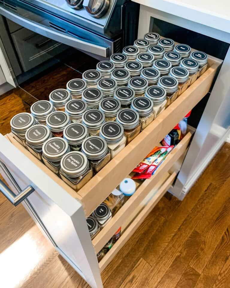 Gray Cabinet With Spice Drawer