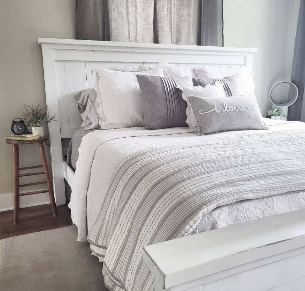 Gray Farmhouse Bedroom With White Bed Soul & Lane