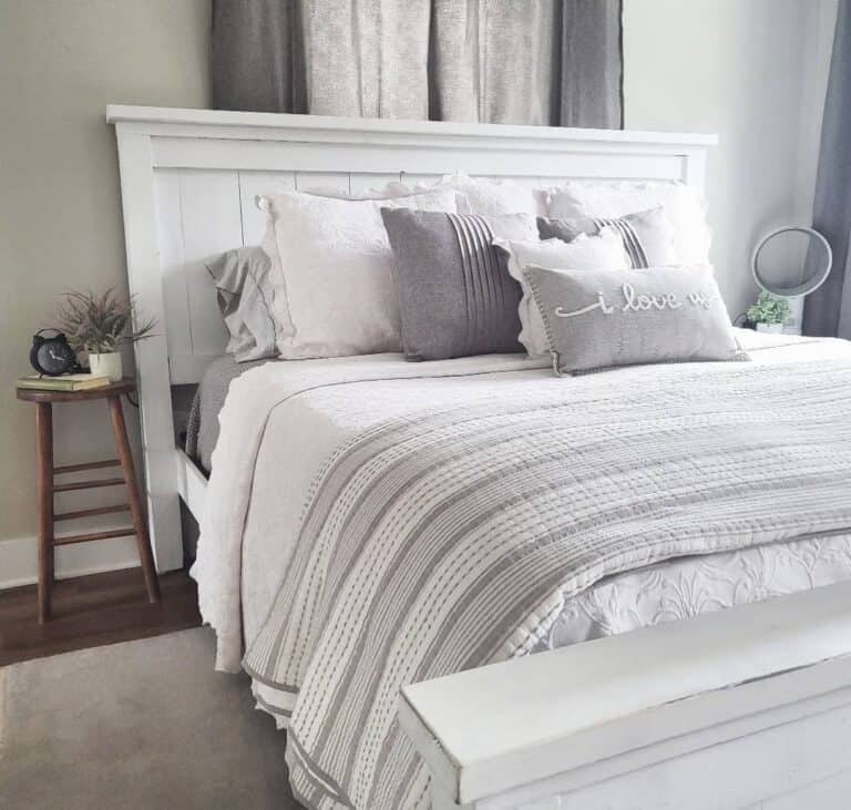 Gray Farmhouse Bedroom With White Bed