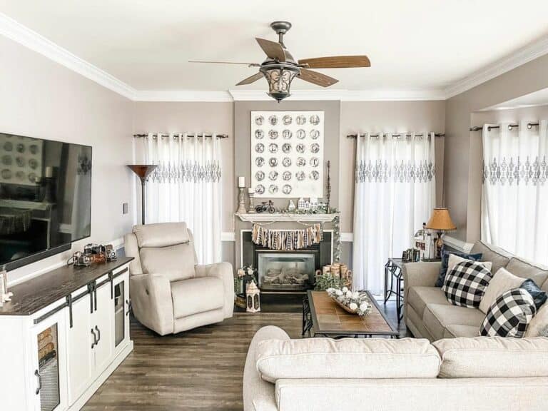 Gray Fireplace in Neutral Family Room