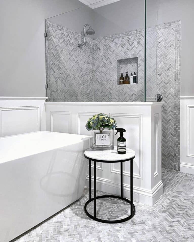 Gray Herringbone Tiles for Shower and Floor