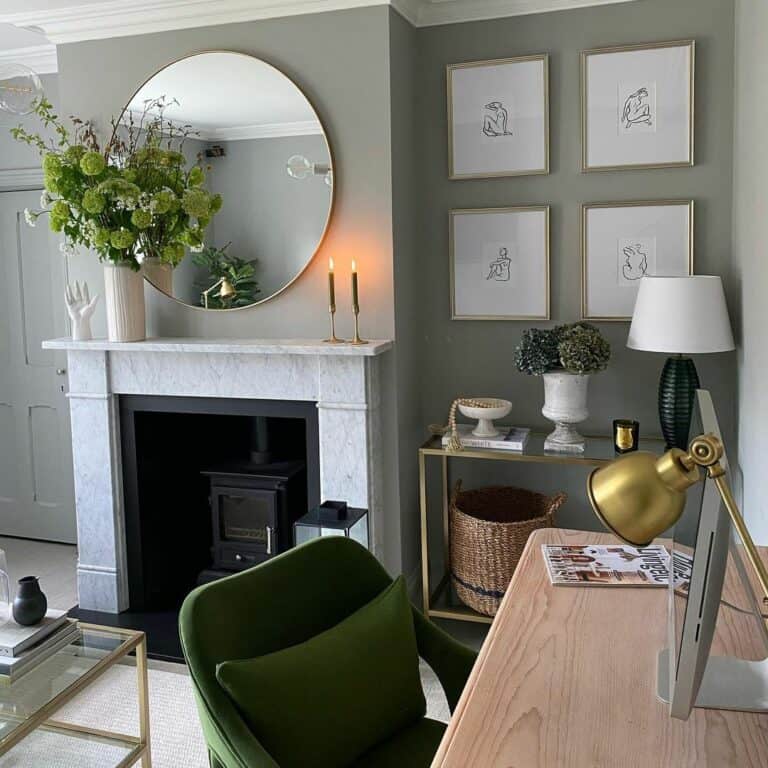 Gray Living Room With Natural Wood Desk