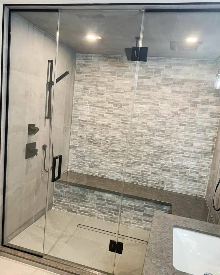 Gray Stone Tile Shower Wall
