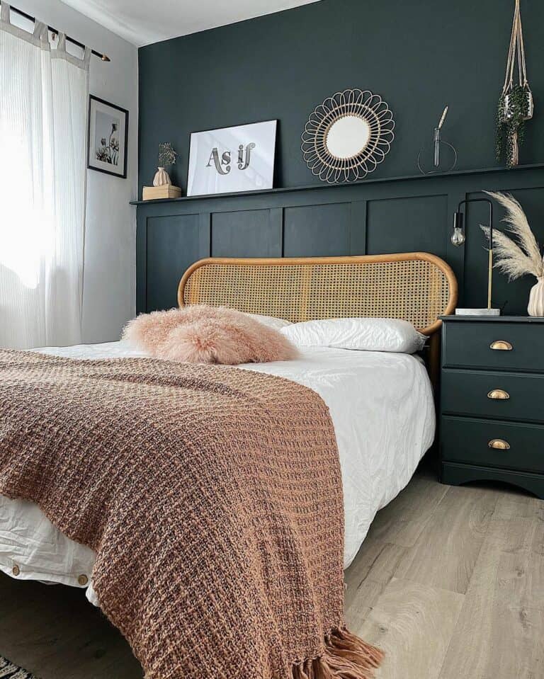 Gray Wide Plank Wood Floors for a Modern Boho Bedroom