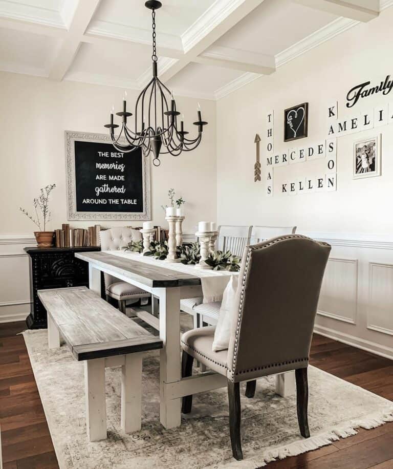 Gray and Black Décor for a White Farmhouse Dining Room