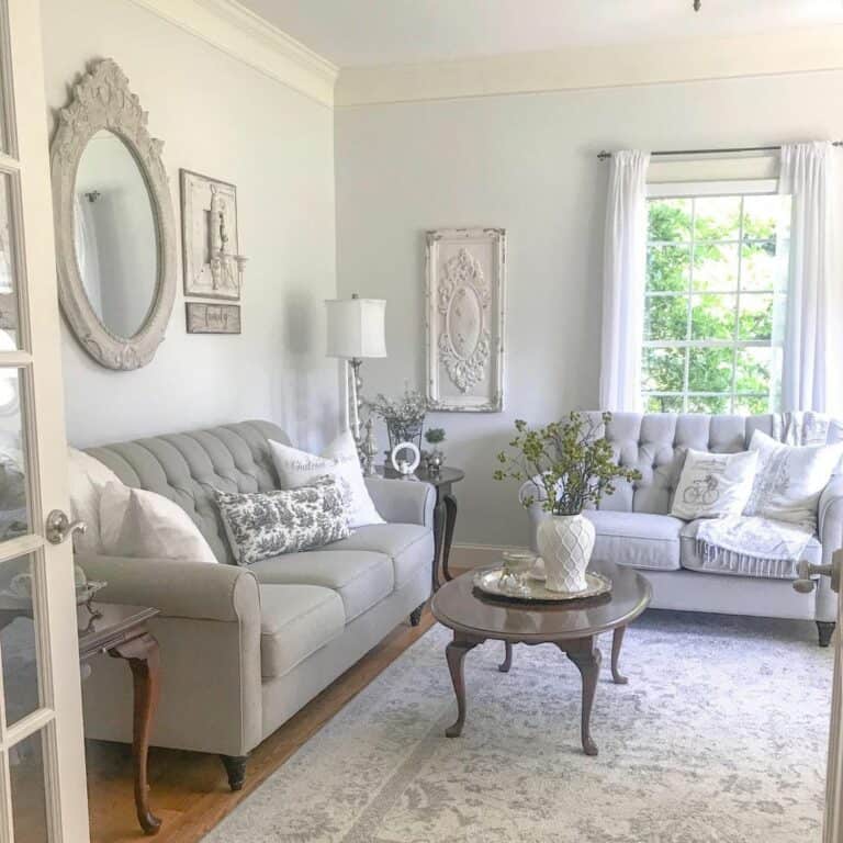 Gray and White Feminine Living Room