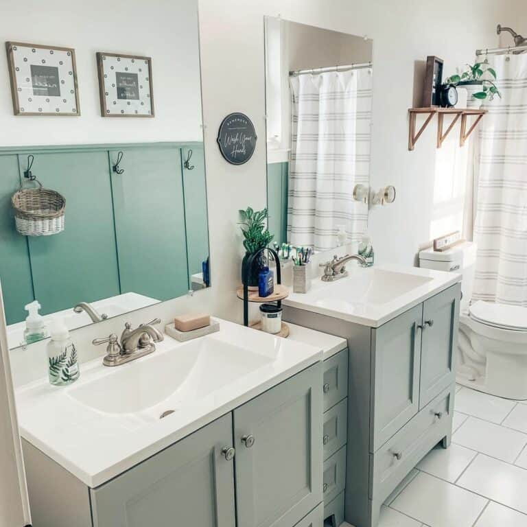 Green Board and Batten Bathroom With Double Vanities - Soul & Lane