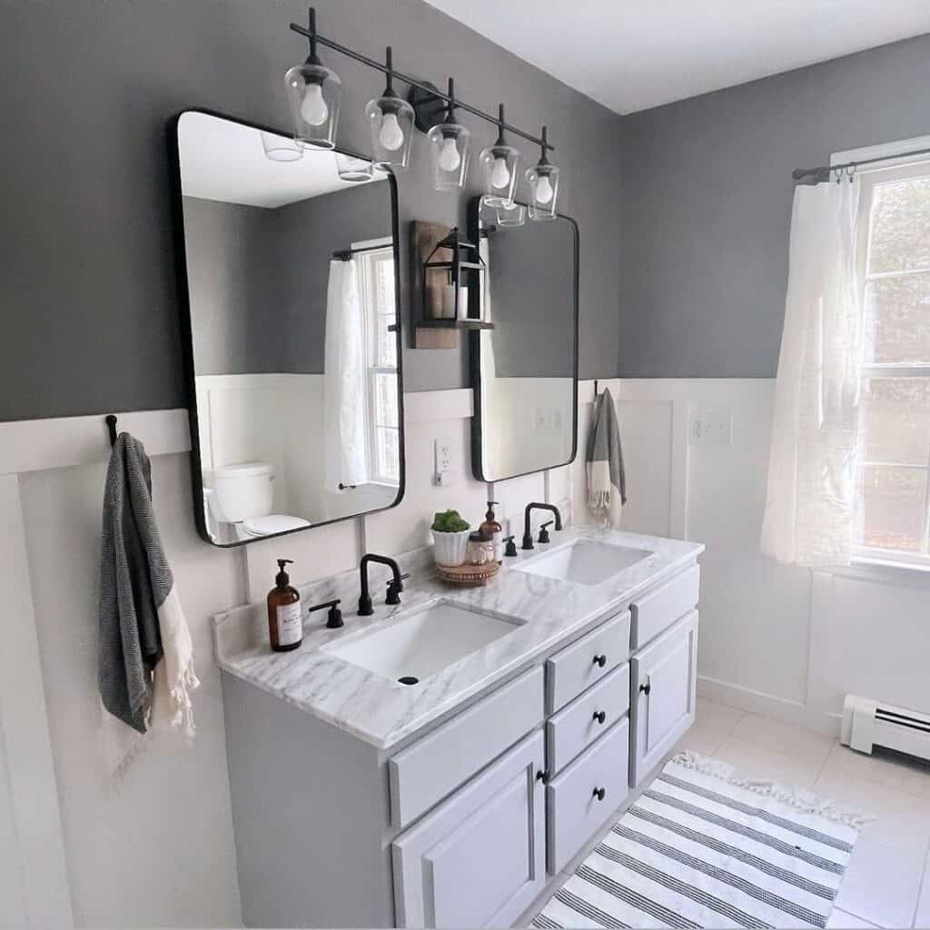 Grey Double Vanity With Modern Mirrors