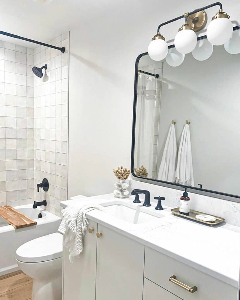 Handmade Textured Tile in Pristine White Bathroom