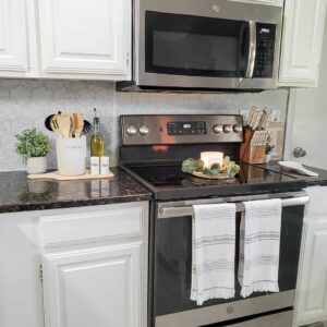 Hexagon Tile Backsplash Between Cabinets