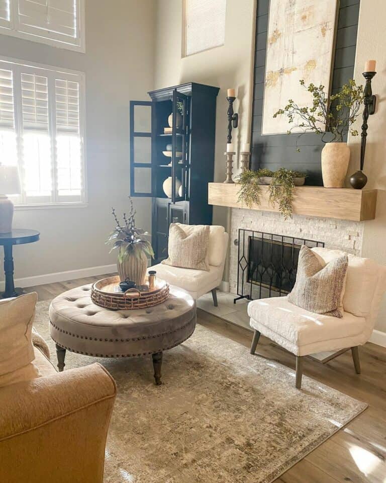 Inspiring Living Room With Padded Pouf