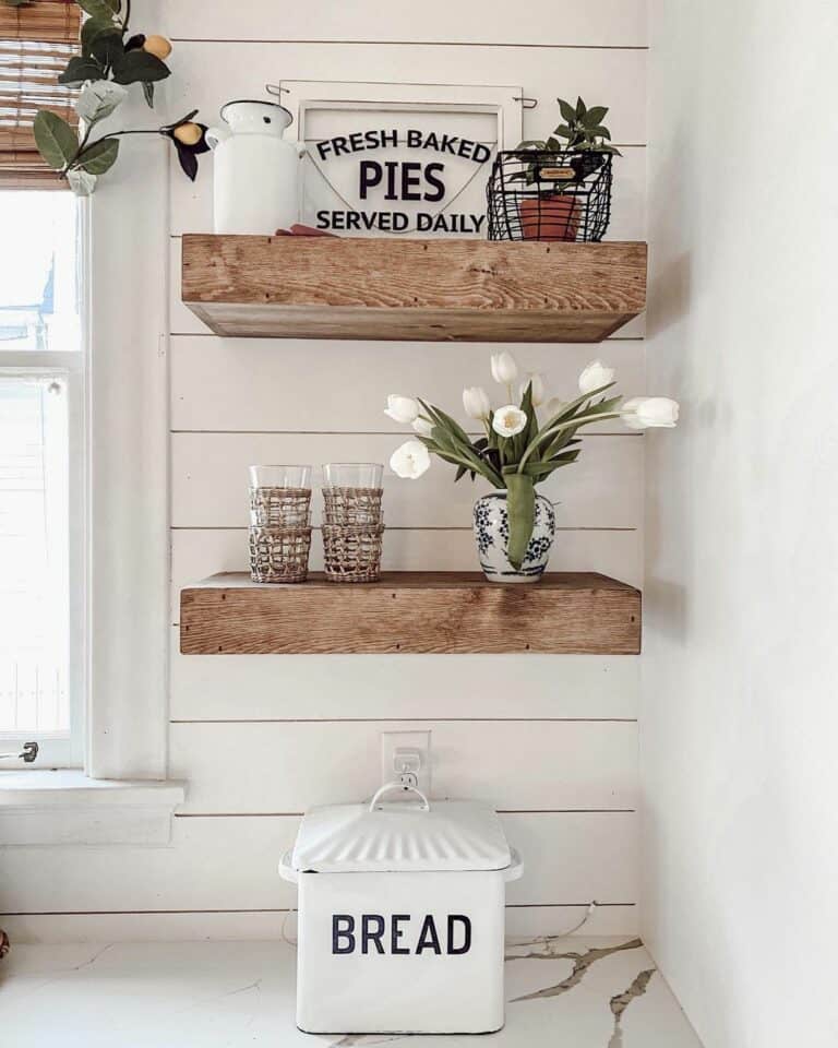 Kitchen Corner With Wooden Wall-mounted Shelving