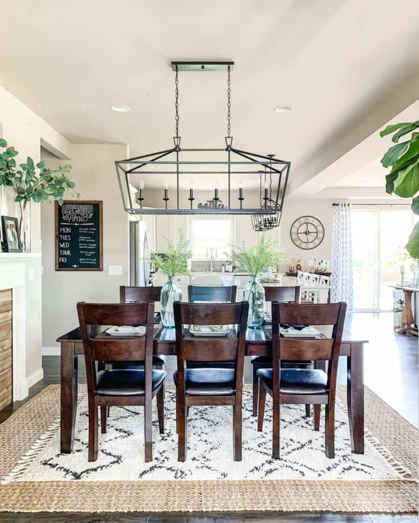 Layered Rugs in Farmhouse Dining Room