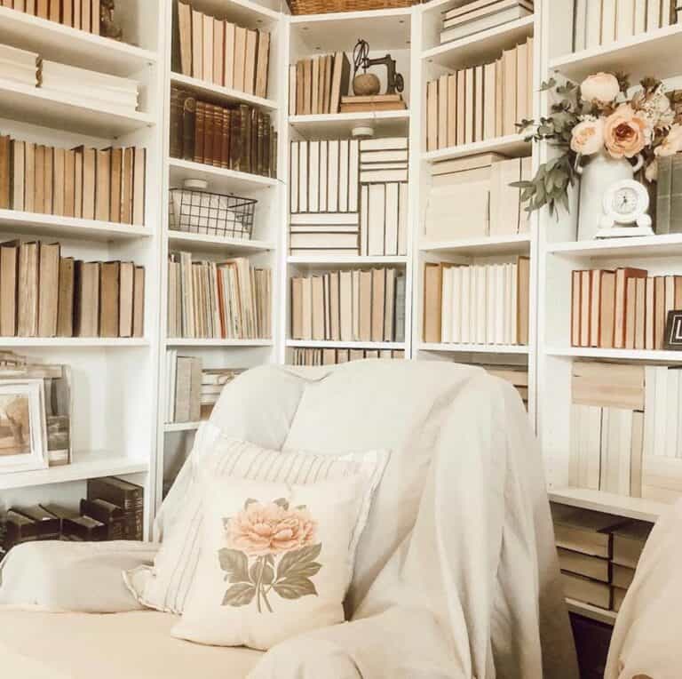 Library Nook With White Bookcases