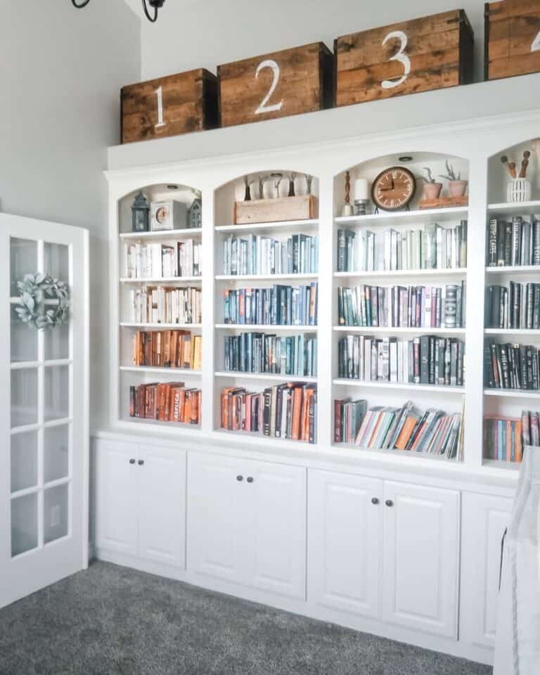 Libray Room With White Built-in Bookcases