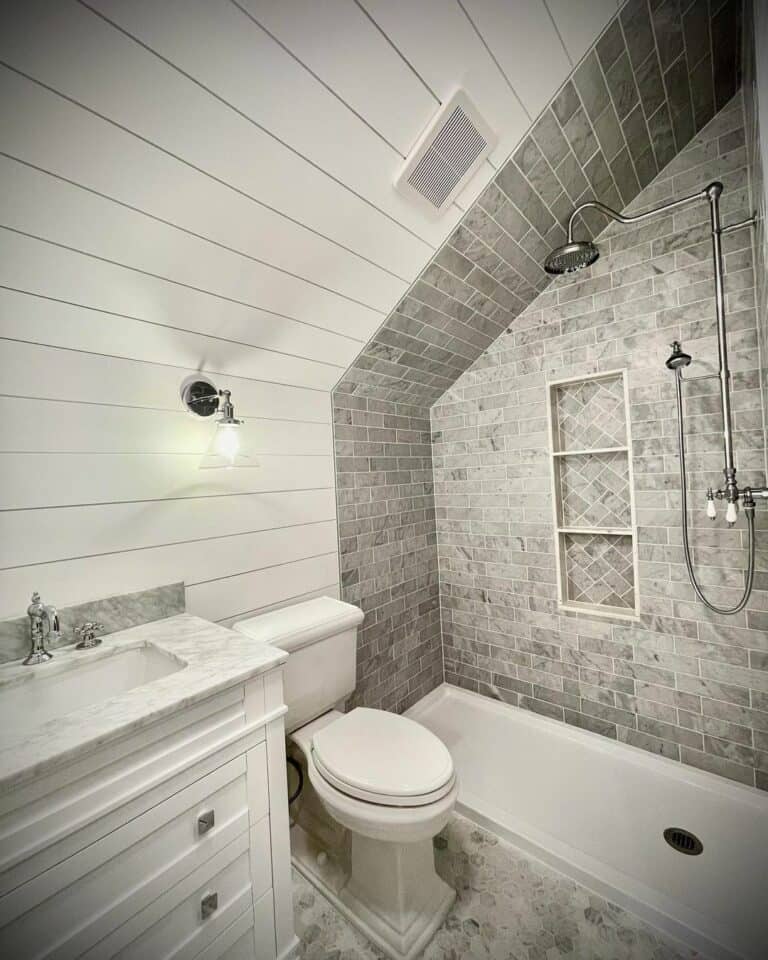 Light Gray Modern Tile in a Walk-in Shower