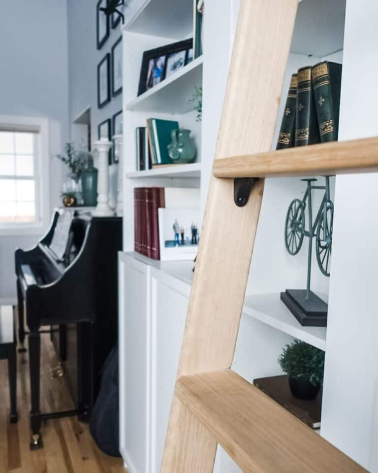 Light Wood Rolling Library Ladder
