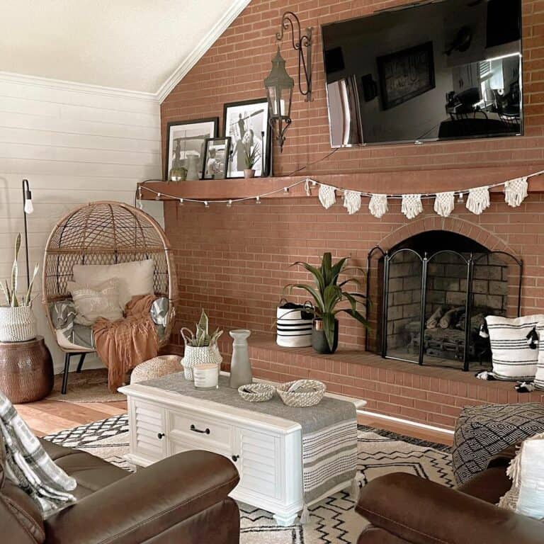 Living Room With Brick Fireplace Feature Wall