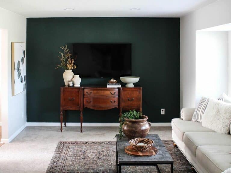 Living Room With Dark Green Accent Wall