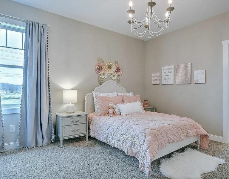 Luxurious Pink Bedding and Gray Carpet