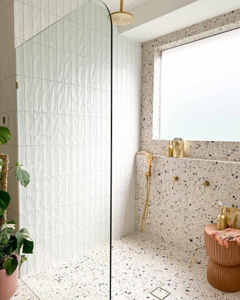 Luxurious Retreat With Textured White Shower Tiles