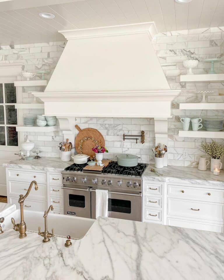 Marble Kitchen With Floating Shelves