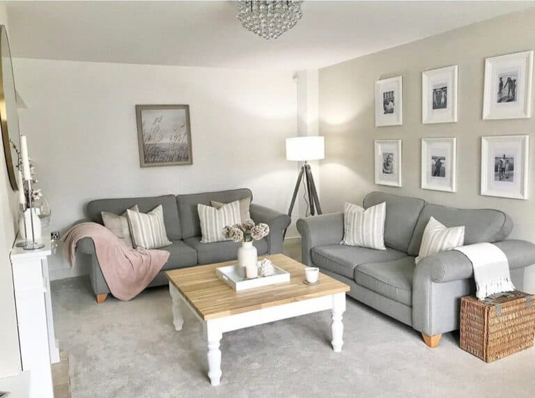 Matching Gray Sofas for a Small Feminine Living Room