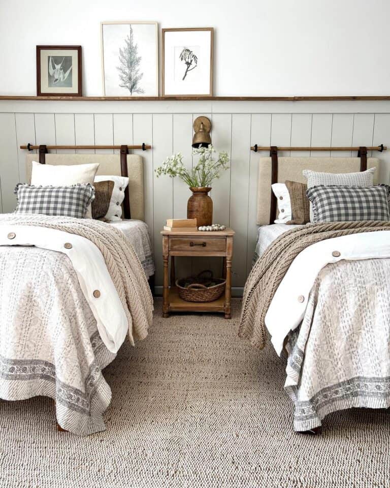 Matching Twin Beds with Beige Bedding