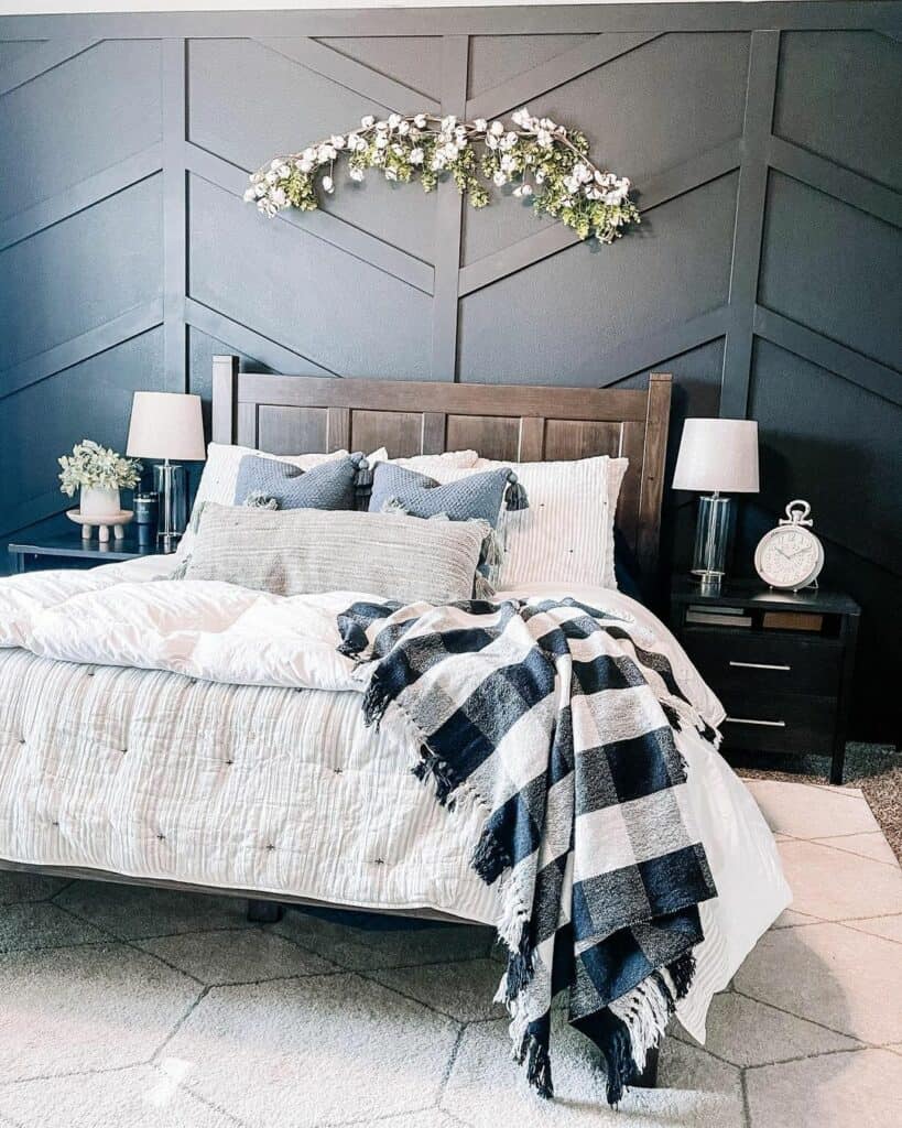 Matte Black Chevron Wall in Bedroom