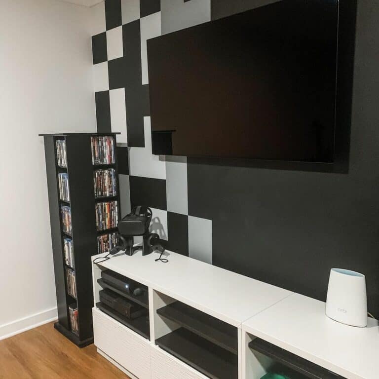 Media Center With White and Black TV Stand