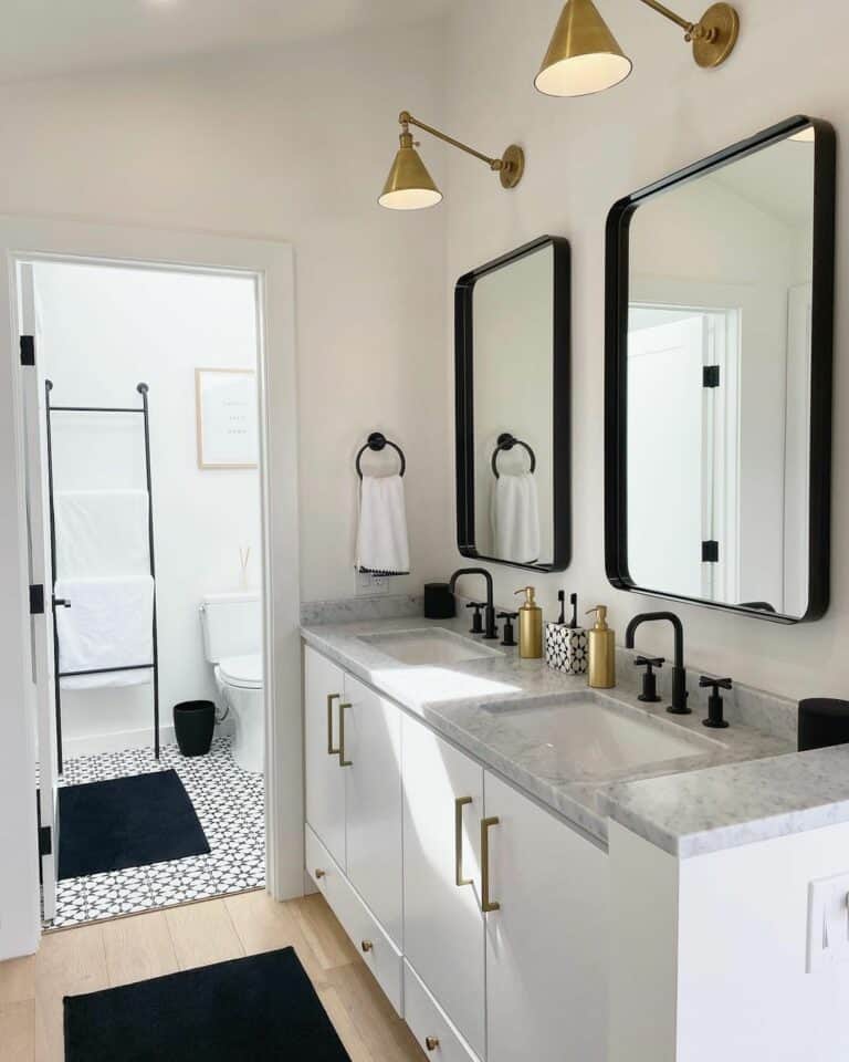 Minimalist Black and White Small Bathroom With Retro Accents