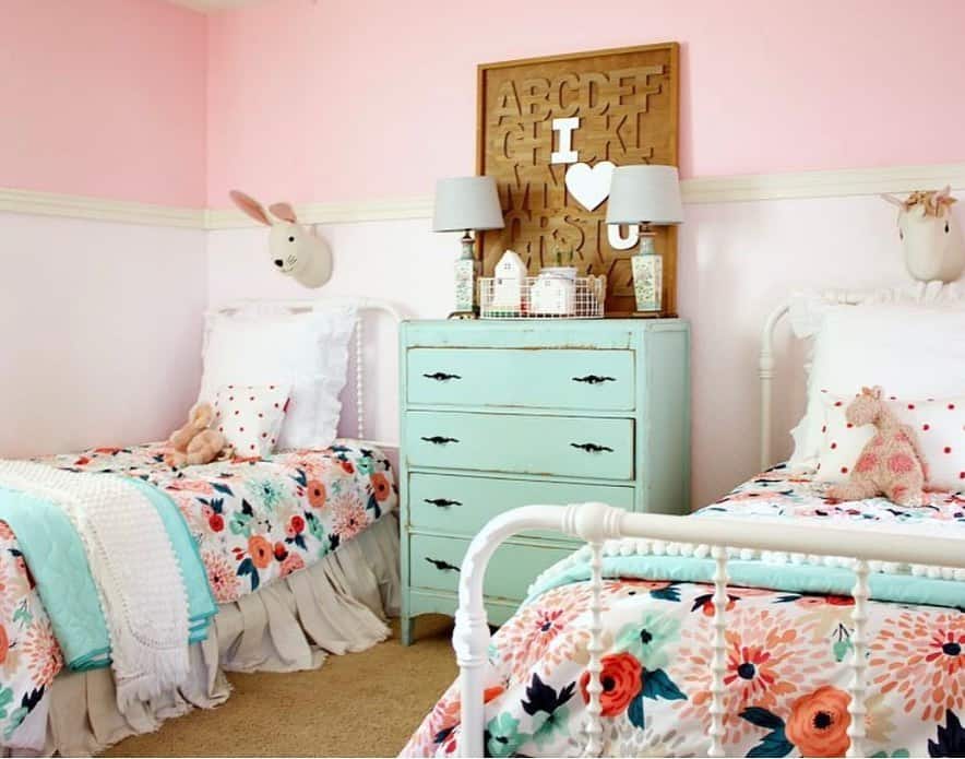 Mint Green Dresser Between Spindle Beds